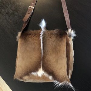 KULU Bags Brown Leather Fur Springbok Crossbody Bag CLEAN Luxury Handbag